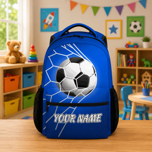 Personalized Backpack - Cool Soccer Bookbag for Kids, Boys & Girls - Sports Theme School Bag for Elementary, Middle School