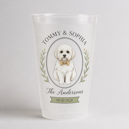 Wedding Pet Portrait Frosted Cups — Couple Names, Family Name & Date - Personalized Plastic Frosted Water Cup 84a4b5e5-50ab-416e-a247-230197f6112f.jpg