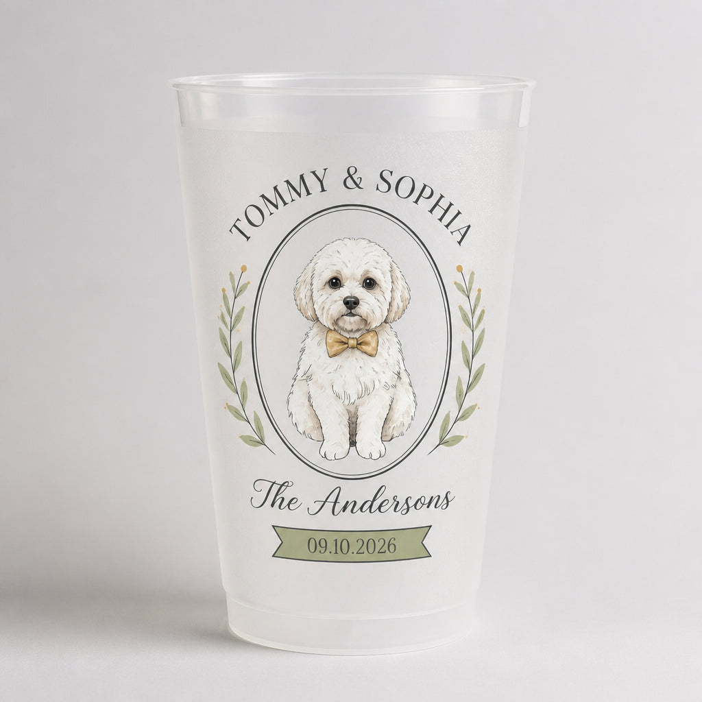 Wedding Pet Portrait Frosted Cups — Couple Names, Family Name & Date - Personalized Plastic Frosted Water Cup 84a4b5e5-50ab-416e-a247-230197f6112f.jpg