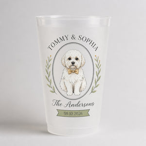 Wedding Pet Portrait Frosted Cups — Couple Names, Family Name & Date - Personalized Plastic Frosted Water Cup 84a4b5e5-50ab-416e-a247-230197f6112f.jpg