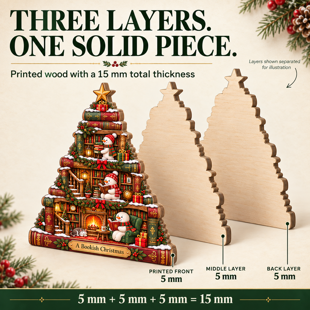 Snowman Bookshop Wooden Block, Personalized Winter Bookstore Christmas Decor, Book Lover Shelf Sign, Reading Lover Gift, Bookish Christmas Gift 84a645bb-0f61-47a3-8b6b-44403590a1a9-Three-layer-Wooden-15-mm.png