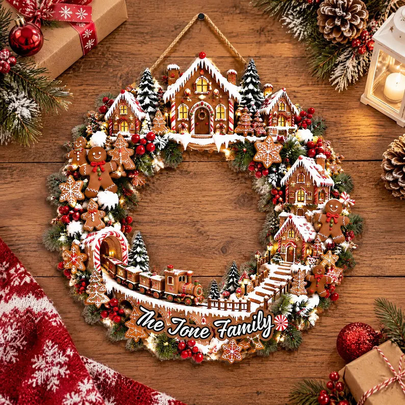 Gingerbread Christmas Wreath - Personalized Gingerbread Christmas Wreath, Candy Cane Holiday Door Wreath, Peppermint Christmas Door Decor 84e4e5ca-411b-45fe-b98b-eb237c7e441f-SDFESW-4-.webp