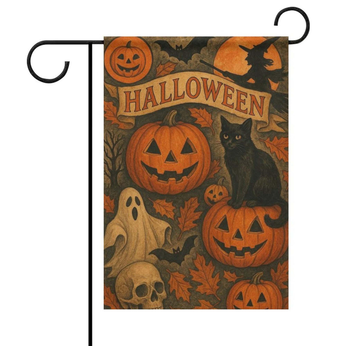 Halloween Garden Flag, Fall Season Outdoor Decor, Spooky Floral Yard Flag, Neutral Autumn Porch Decoration, Black Cat Pumpkin Garden Flag 851b943a-6833-46ea-a5ad-57d3c4176389-4.jpg
