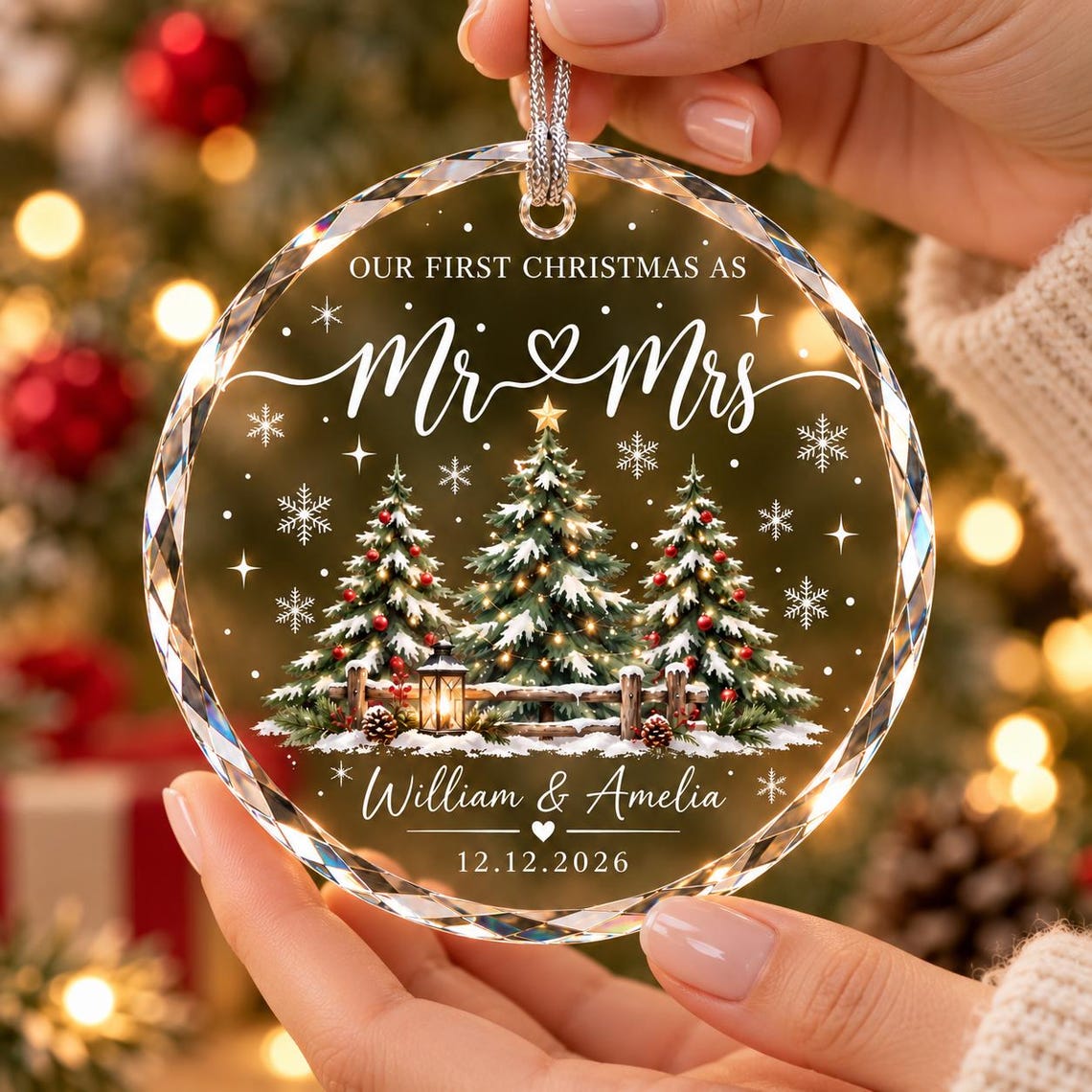 Personalized First Christmas Married Glass Ornament, Our First Christmas as Mr and Mrs, Newlywed Gift with Names & Date 854f8933-1d14-44a7-b28b-272169913430-4.jpg