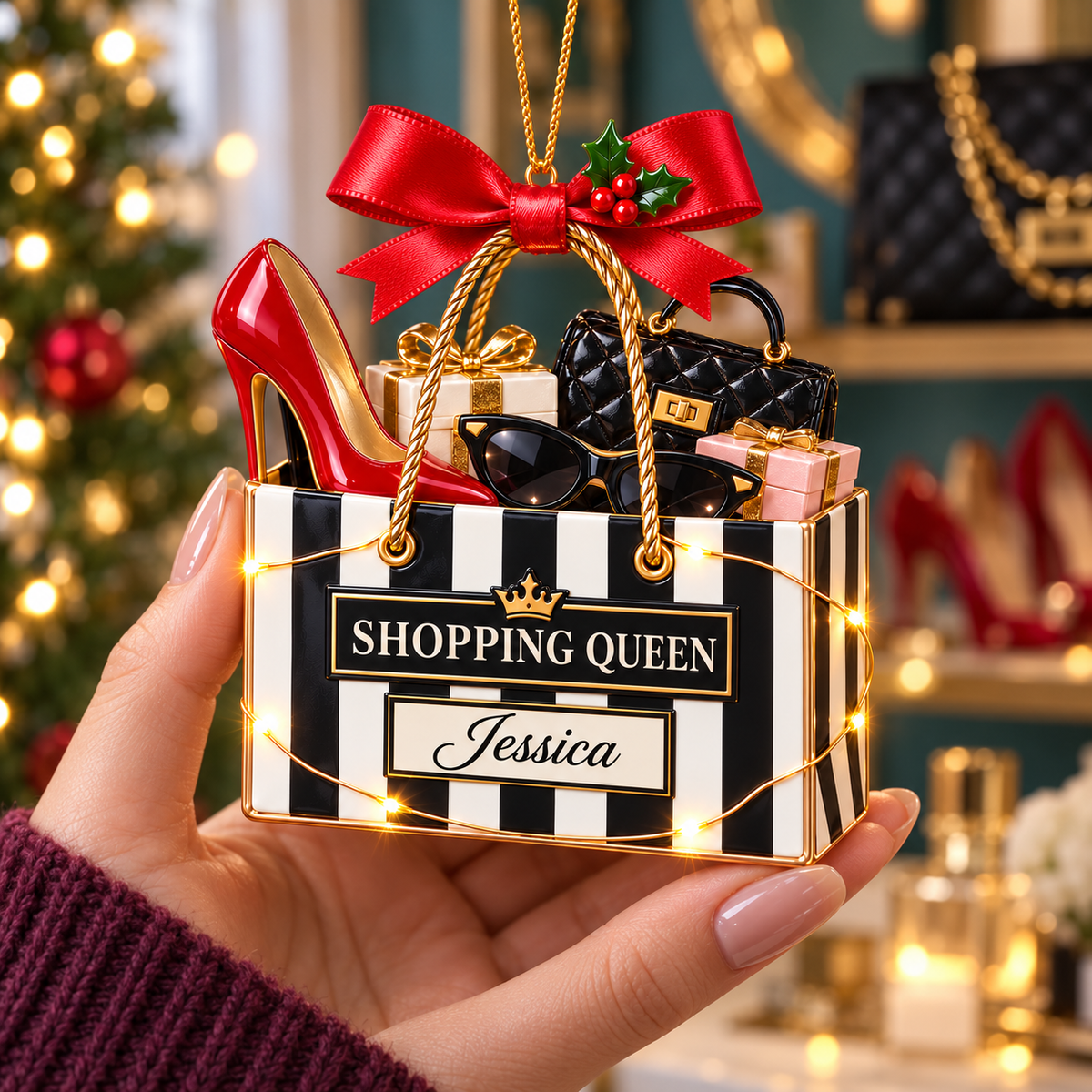 Personalized Shopping Queen Christmas Ornament – Custom Name Shopping Bag with High Heel and Handbag, Gift for Fashion Lovers and Shopaholics 85588b29-5cf1-42b8-be2b-b3b4321e7eb7-3c5efc62-5a83-4a33-9319-9f6051486cb5.png