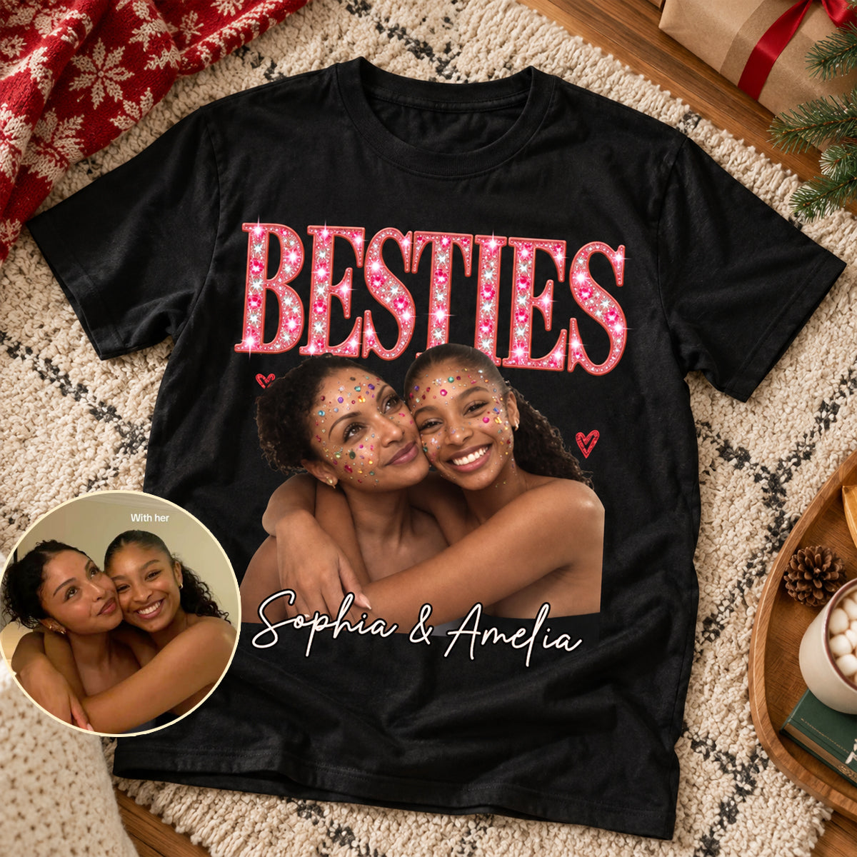 Rhinestone Photo Comfort T-Shirt - Personalized Best Friend Birthday Gifts For Women, Besties, Sisters, BFF - Slay With My Bestie 85c3456c-b2fa-48ad-8935-bcaaad7c7adb-banner-1.jpg