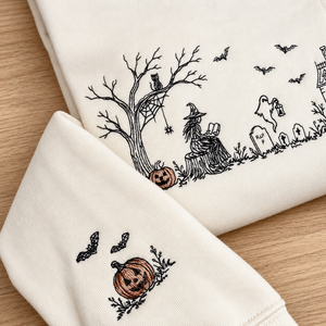 Embroidered Haunted Manor Halloween Sweatshirt: Choose Gildan or Pigment Dyed Vintage Line Art Crewneck, Retro Halloween Scene 85c40640-aea9-4b5d-b4b9-052b8ed49332-4f37be4e-a862-4bff-adde-648dcf86450d.png
