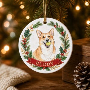 Custom Watercolor Pet Portrait Ornament with Wreath & Name - Personalized Aluminum Ornament 85cbae1f-b842-4667-9217-a07846760cb2.jpg