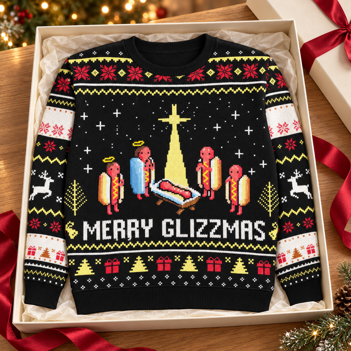 Merry Glizzmas Sweatshirt, Funny Hot Dog Christmas Sweater, Pixel Ugly Xmas Shirt, Meme Holiday Gift, Food Humor Winter Outfit 85d11538-eeca-4924-ad34-1ff5b5df997b--o-Gi-ng-sinh-en-trong-h-p-qu-3.png