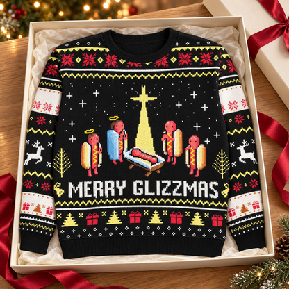 Merry Glizzmas Sweatshirt, Funny Hot Dog Christmas Sweater, Pixel Ugly Xmas Shirt, Meme Holiday Gift, Food Humor Winter Outfit 85d11538-eeca-4924-ad34-1ff5b5df997b--o-Gi-ng-sinh-en-trong-h-p-qu-3.png