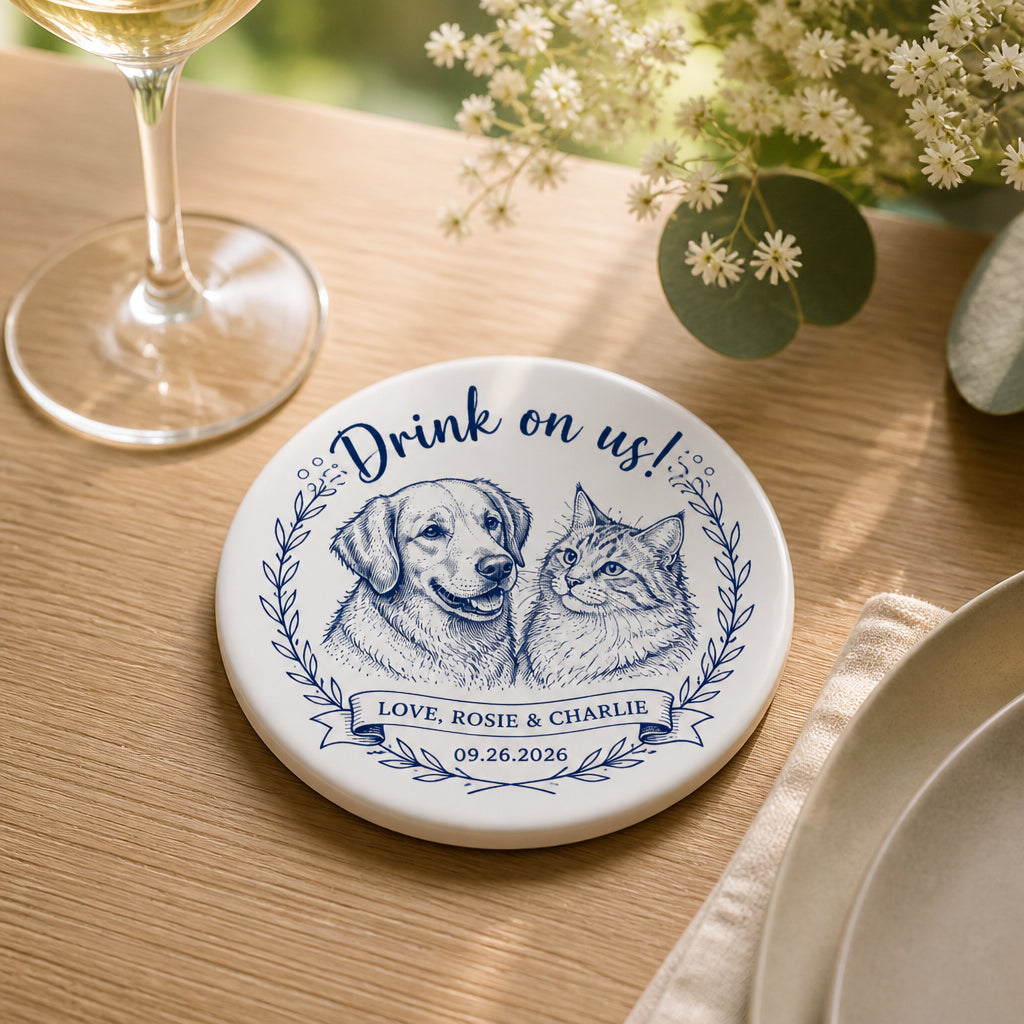 Pet Sketch Wedding Coaster – Drink on us! - Personalized Custom Ceramic Coasters 85d54096-e1fa-457f-809c-573df4566e5b.jpg
