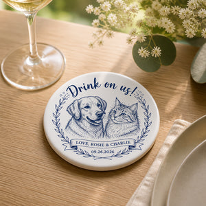 Pet Sketch Wedding Coaster – Drink on us! - Personalized Custom Ceramic Coasters 85d54096-e1fa-457f-809c-573df4566e5b.jpg
