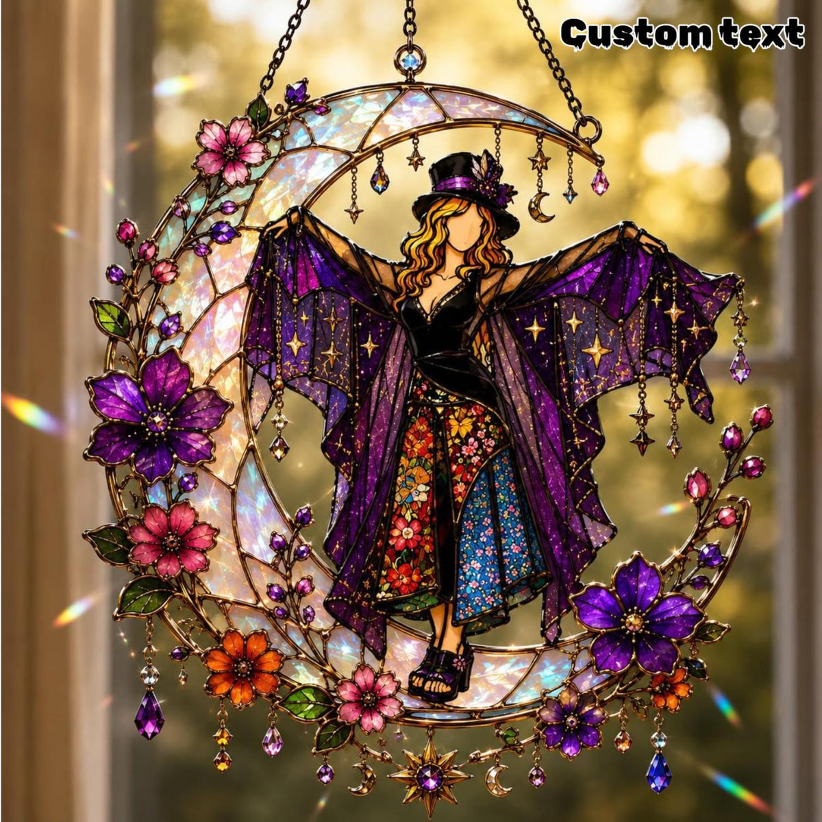 Mystical Witch Moon Stained Acrylic Suncatcher, Floral Celestial Window Hanging, Gothic Halloween Sun Catcher Decor, Witchy Gift for Her 85dc15b8-7a19-4ab4-be16-1d9c59998fc1-2.jpg