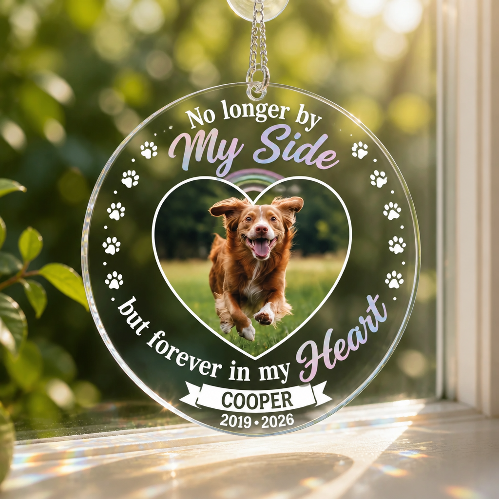 Pet Memorial Suncatcher — No Longer By My Side — Photo, Name & Years - Personalized Suncatcher Ornament 85e5146f-3328-42b6-b772-8eb48ac69040.png