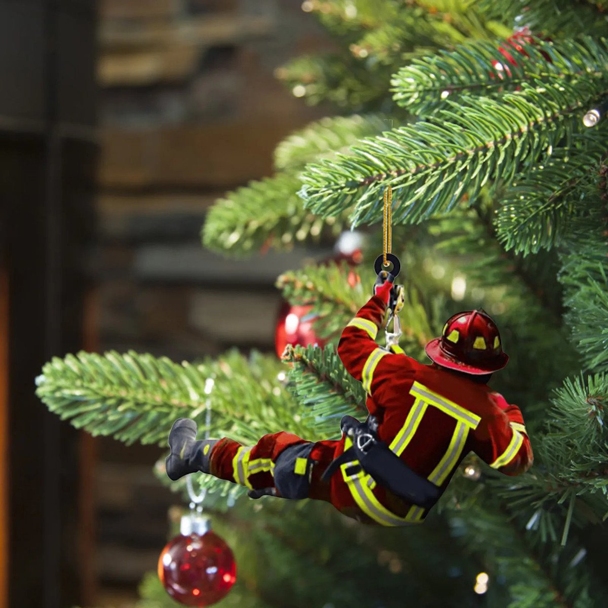 Christmas Fireman Ornaments Christmas Tree Firefighter 2d Acrylic Hanging Ornaments Fireman Figurines Party Favors Decorations