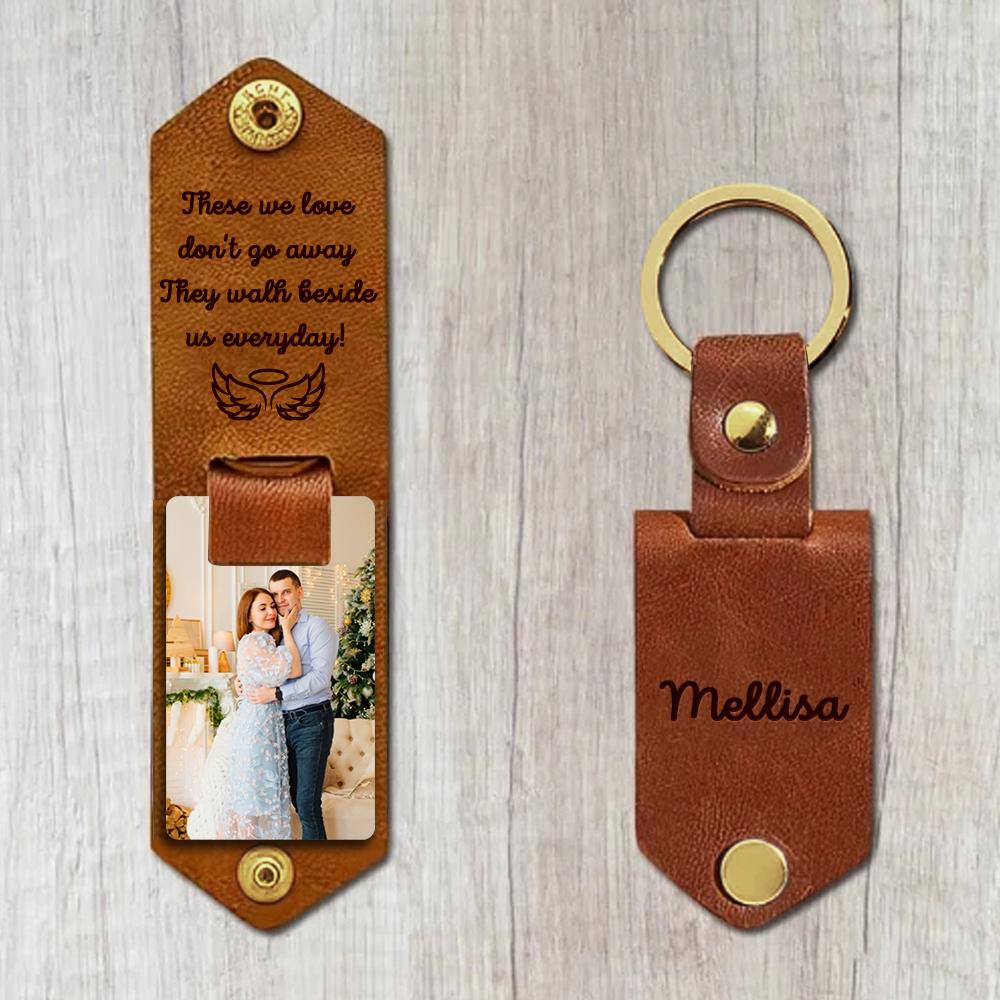 Memorial Saying Always Carry You Until I See You again Personalized Engraved PU Leather Keychain Custom Metal Key Chain with Photo