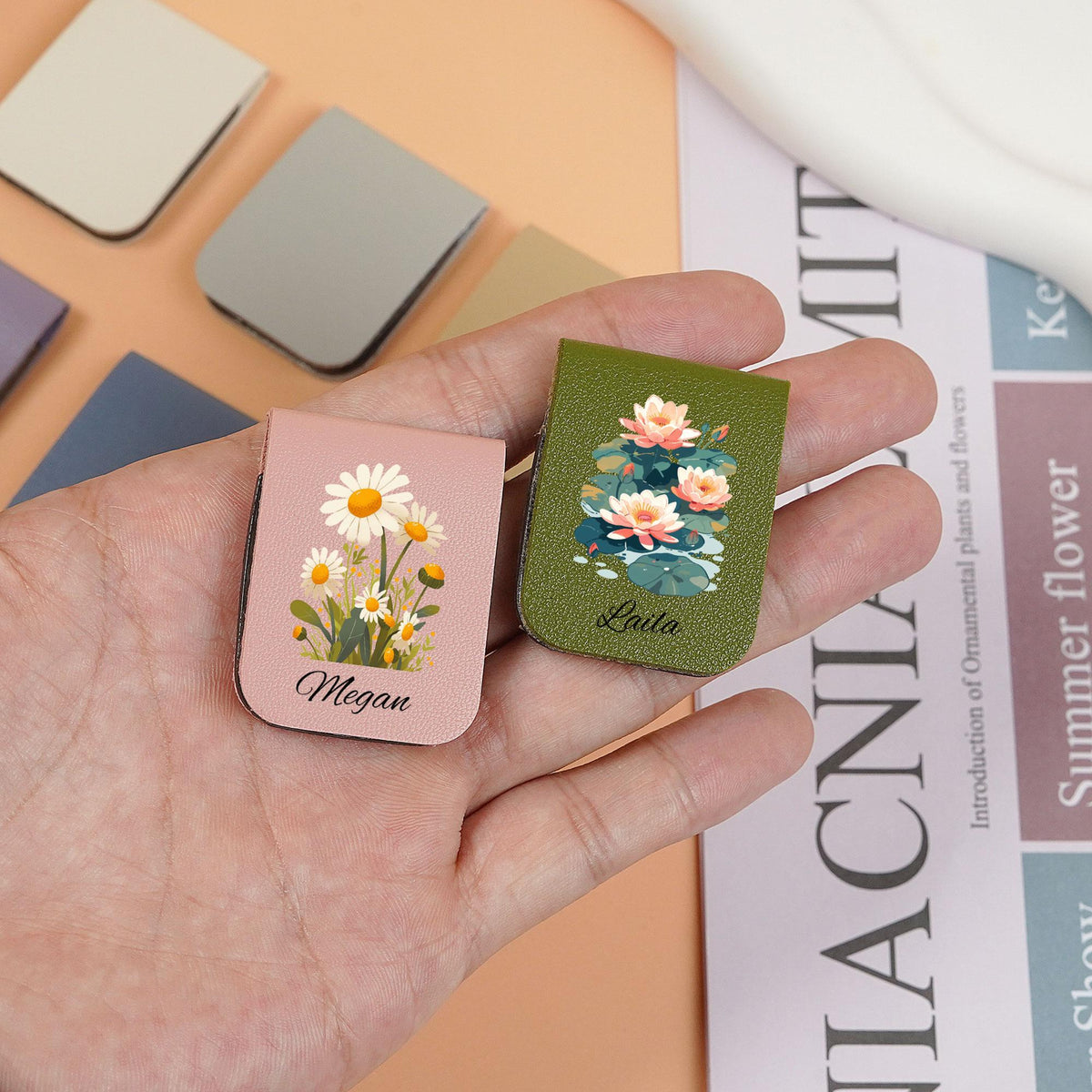 Personalized Leather Magnetic Bookmark: Birthday Flower Gift 8608d3df-e112-4d71-a972-8fd2e6e9386e-4.jpg