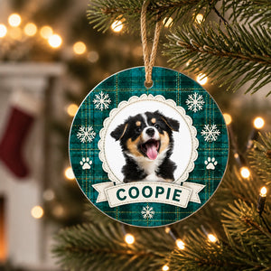 Round Plaid Pet Photo + Name Ornament - Personalized Aluminum Ornament 860909de-338e-460a-a03f-1111da69ce30.jpg
