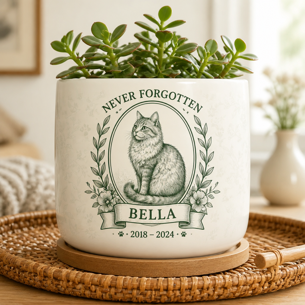 Never Forgotten Cat Memorial Planter – Personalized Name & Years - Personalized Plant Pot & Vase 8611ab9e-8fa8-4588-bf47-00ac8d50f41c.png