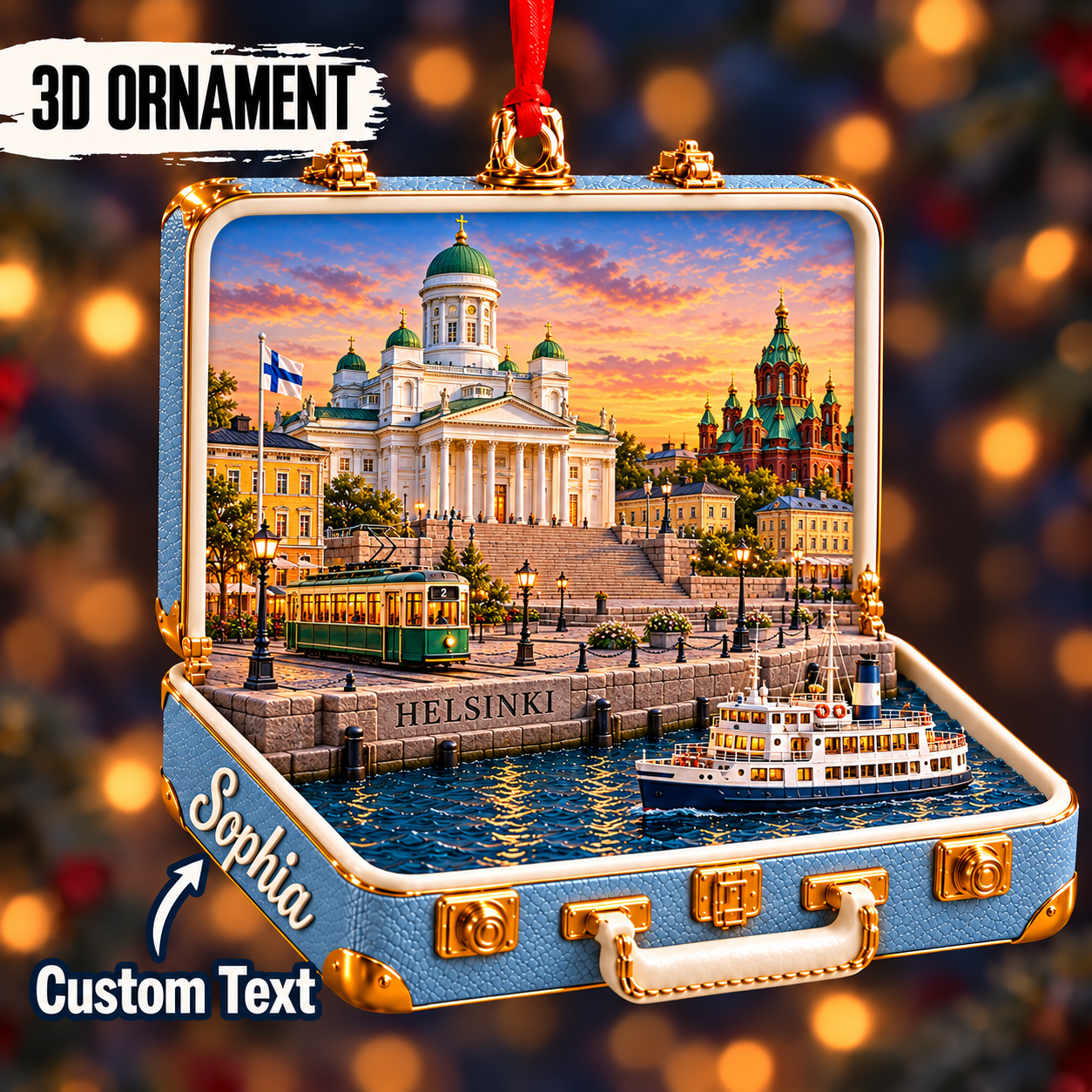 Personalized 3D Helsinki Cathedral Suitcase Christmas Ornament – Helsinki Finland Travel Souvenir & Gift for Helsinki Lovers 86420b7e-9ef2-4ca6-a7dd-002d16ad791f-Helsinki-Cathedral-in-an-Ice-Blue-Suitcase.png