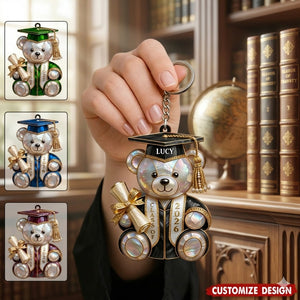 Graduation Pearl Bear Keychain - Personalized Acrylic Keychain