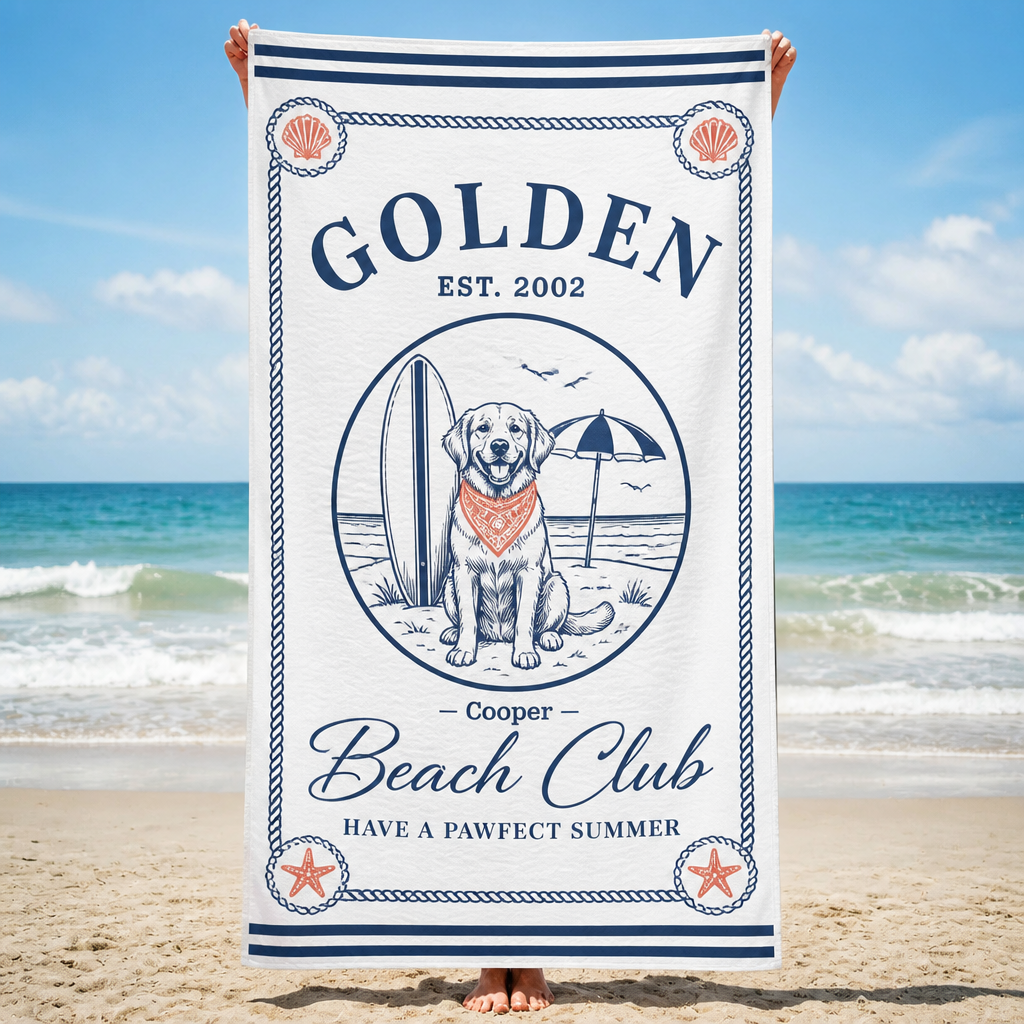 Golden Beach Club Personalized Dog Beach Towel - Personalized Beach Towel 86872190-466e-4629-9957-5d607dfe9fd0.png