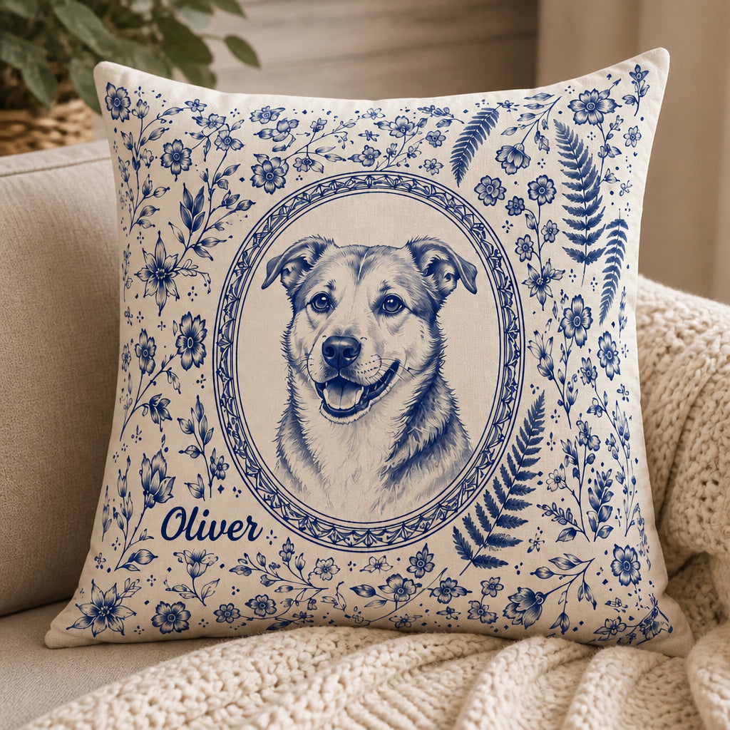 Vintage Toile Pet Cameo Pillow – Photo-to-Illustration with Name - Personalized Pillow 869e6da0-f632-4496-93ff-df7099bbef38.jpg