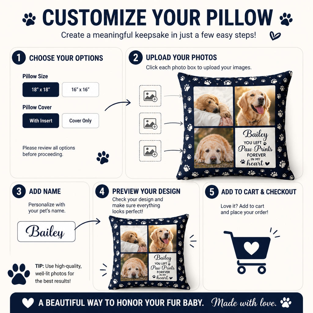 Pet Memorial Photo Collage Pillow – You Left Paw Prints Forever In My Heart - Personalized Pillow 86a22ba0-c418-4e32-a095-a8337ef04bbc.jpg