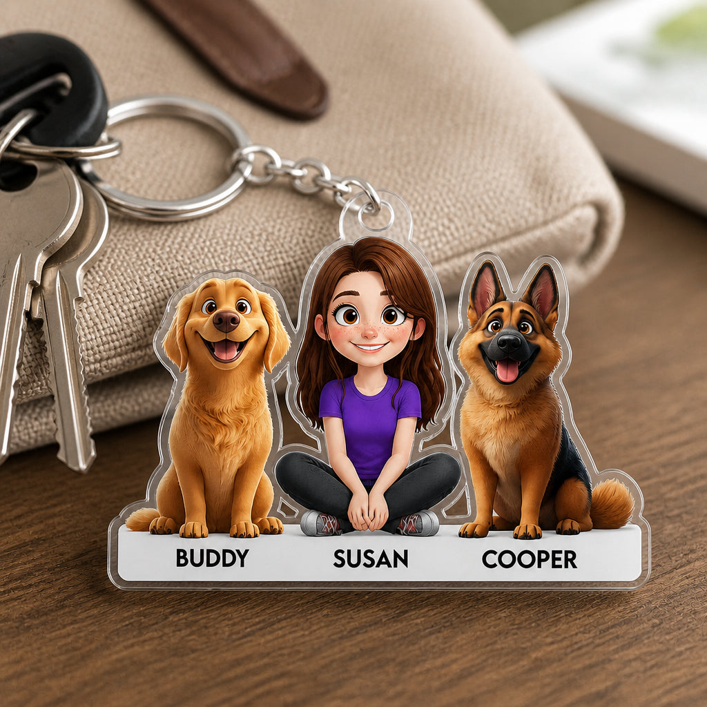Custom Cartoon You + Pets Acrylic Keychain (Photo-to-Art, 3 Portraits with Name Labels) - Personalized Acrylic Keychain 86cdcde0-c8f5-4c11-a4df-c91d087781ef.jpg