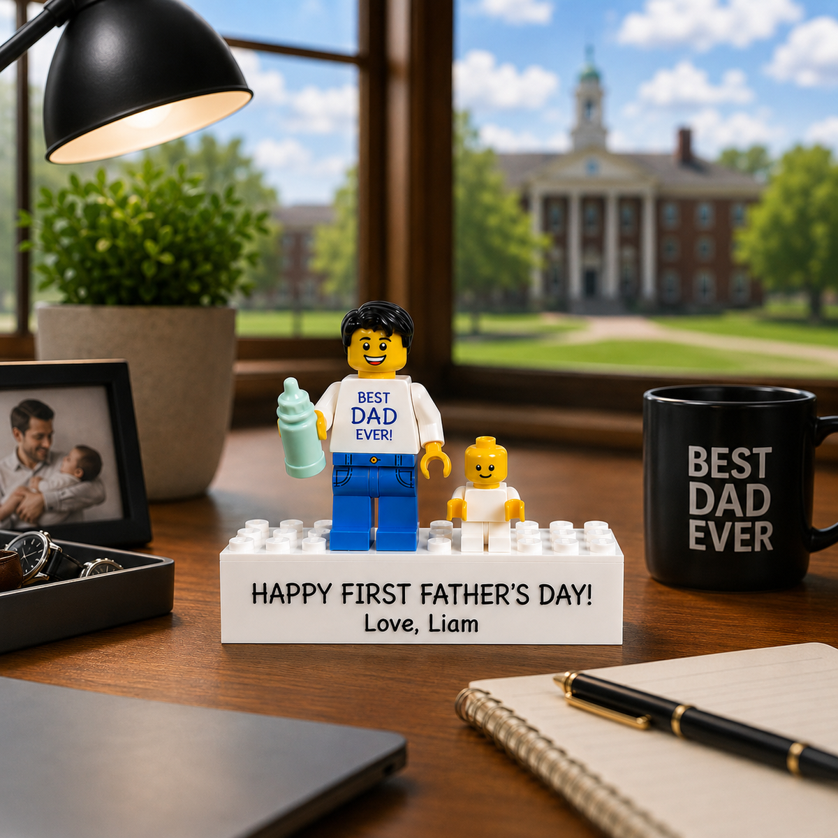 Personalized Minifigure Set with Custom Display Case , First Fathers Day Personalised Mini Figure Gift for Dad, Custom Daddy & Baby Keepsake