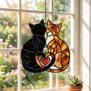 Charming Black Orange Cat Couple Acrylic Suncatcher, Stained Glass Pet Window Hanging Ornament, Cat Lover Window Hanging Decor, Mom's Gift 86de5635-c39e-4124-b2db-ebe6b8cf44dc-2.jpg