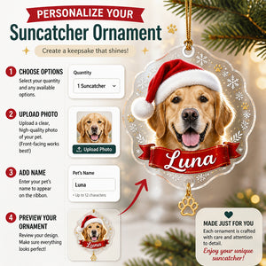 Custom Pet Photo Santa Hat Name Ornament - Personalized 1 Layered Suncatcher with Charm 87193225-559d-4db9-8d5d-a5dafe66dc68.jpg