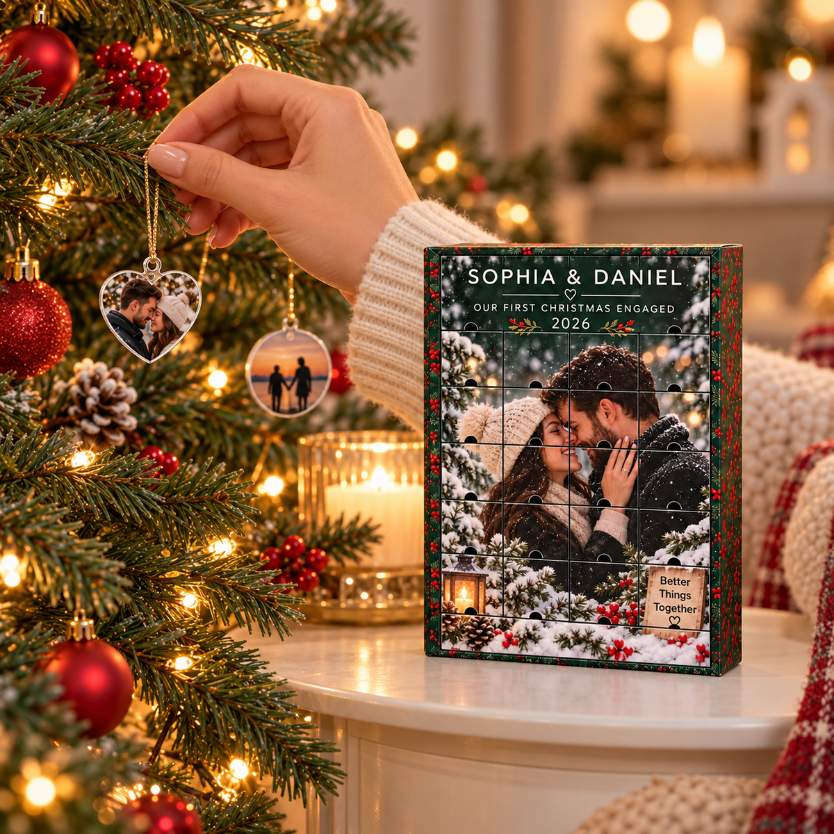 Personalized Engagement Advent Calendar, 24 Custom Photo Acrylic Ornaments, First Christmas Engaged Keepsake, Gift for Couples & Fiancée 871fdc42-8eb7-4b71-b582-9571a15f923f-Trang-tr-c-y-th-ng-c-ng-l-ch-Noel.png