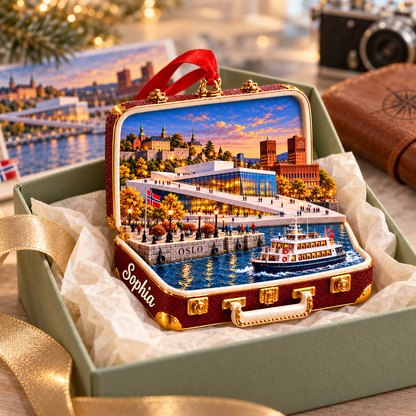 Personalized 3D Oslo Harbor Suitcase Christmas Ornament – Oslo Norway Travel Souvenir & Gift for Oslo Lovers 8722bff4-abf7-4c62-bf9d-05ec7f753543-Oslo-Ornament-in-a-Luxury-Gift-Box-4.png