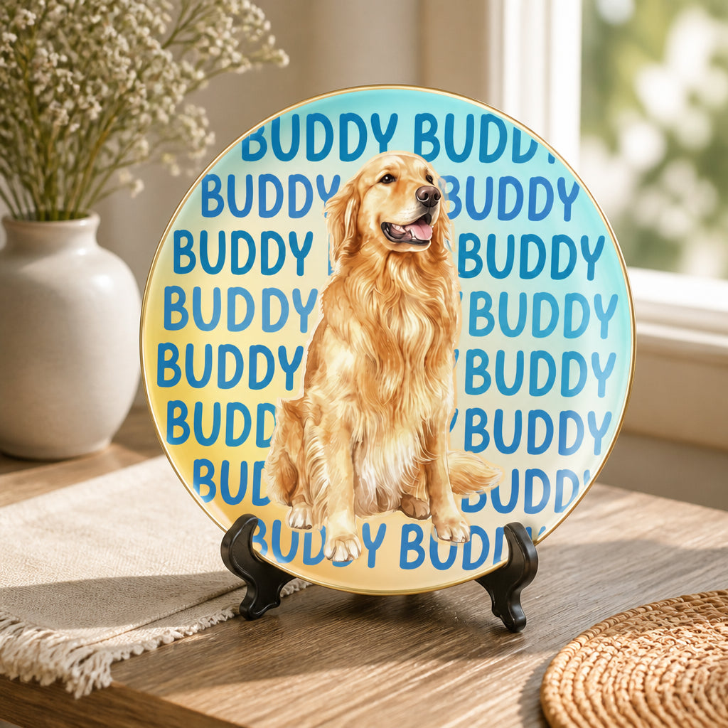 Custom Pet Portrait Ceramic Plate – Watercolor Pet + Name Arch - Personalized Personalized Ceramic Plate 873c8f6a-cbd2-4dd7-a94f-47cb6af91d99.jpg
