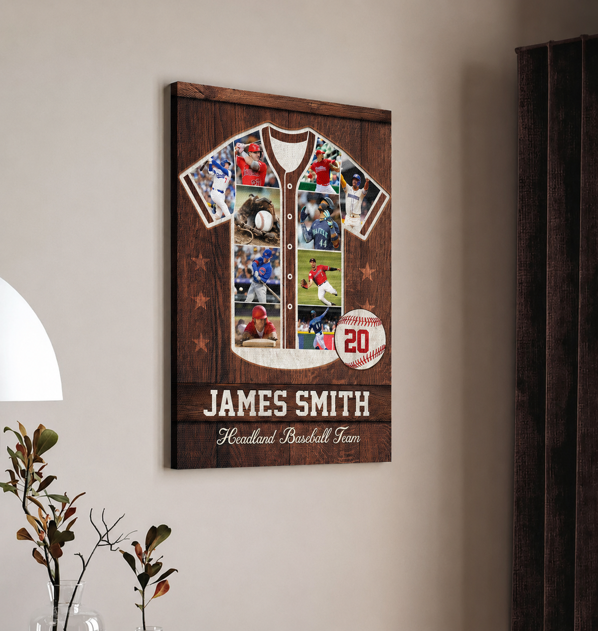 Personalized Baseball/Softball Jersey Photo Collage Canvas, Custom Player Name and Number Wall Art, Senior Night Gift, Baseball Team Print