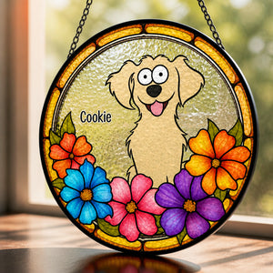 Personalized Dog Name Stained-Glass Suncatcher – Floral Round - Personalized Suncatcher Stained Glass 877ac918-d0e5-485a-acfd-c0ae1191d8e6.jpg