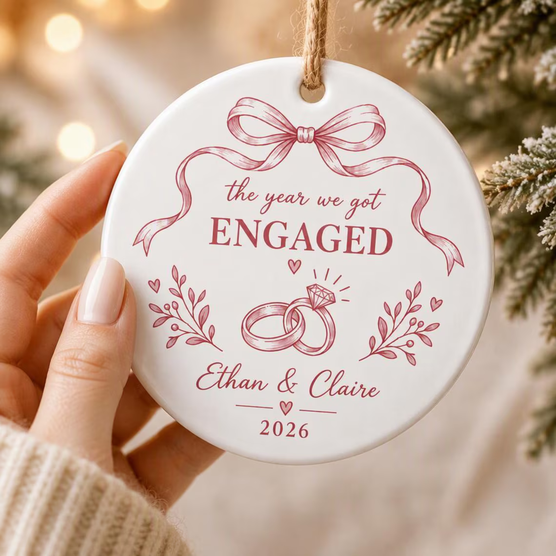 Engagement Ceramic Ornament, Personalized Couple Christmas Keepsake, The Year We Got Engaged Proposal Gift 877e7e09-ebc2-479e-a901-08d623329954-8_converted.png