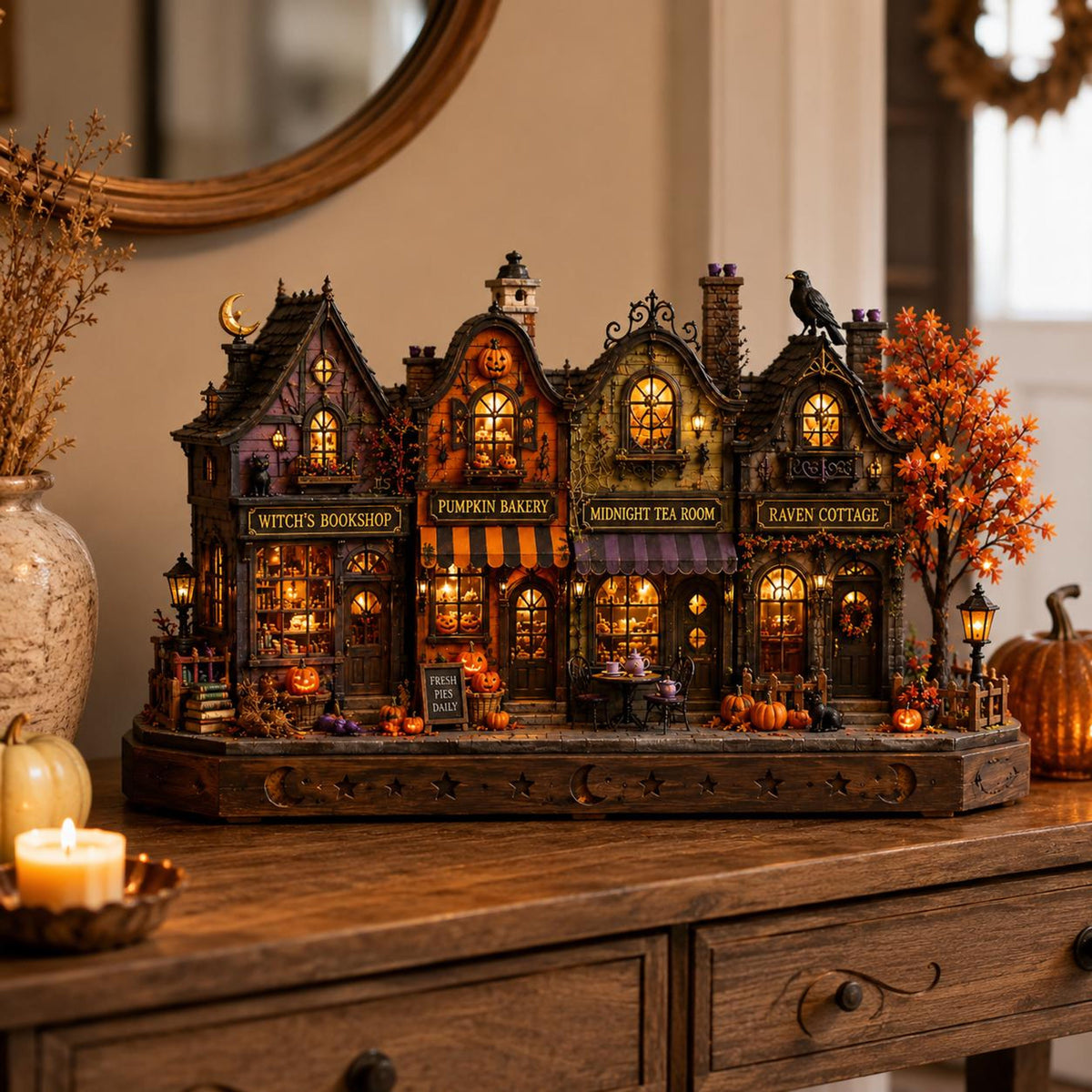 Halloween Wooden Block Decor, Spooky Village Shops with Pumpkins, Raven and Autumn Lights, Rustic Mantel Shelf Tabletop Home Display 878bd880-cd6d-4221-89ce-e7344dc0fdc5-1.jpg