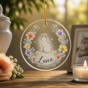 Cat Memorial Floral Name Ornament - Personalized Transparent Acrylic Ornament 87b39071-78e1-4176-ab14-30bb4c72b60d.jpg