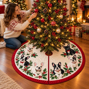 Quilted French Bulldog Christmas Tree Skirt – Festive Frenchie Design with Holly & Red Bows, Cozy Holiday Decor, Christmas Gift for Dog Lovers 87bde0b0-3da9-41da-8639-ba7d30a239a9-3.jpg