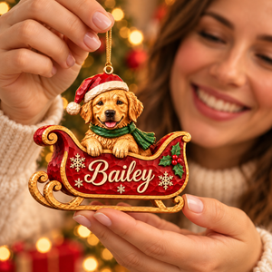 Personalized Dog Christmas Ornament – Custom Pet Photo & Name, 3D Relief Santa Sleigh Ornament, Christmas Gift for Dog Lovers 87be97fe-a6a3-47b2-a318-dcb61daa4f5f-Bailey-Christmas-ornament-with-joyful-owner-2.png