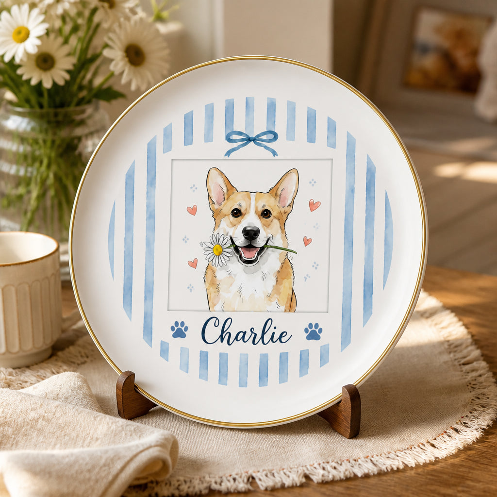 Custom Pet Watercolor Plate with Name – Cameo Laurel Edition - Personalized Personalized Ceramic Plate 87cee35c-a6f6-49eb-81b6-2070711cf5d6.jpg