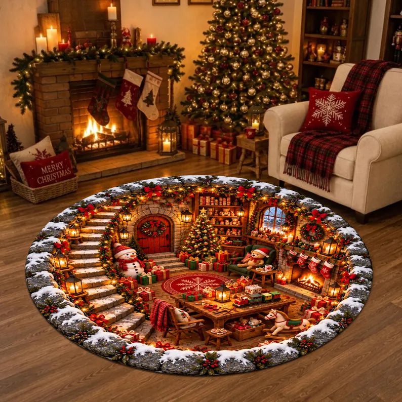 3D Illusion Christmas Rug, Santa Village North Pole Round Rug, Snowman Christmas Floor Decor, Winter Holiday Area Rug, Xmas Home Decor 87cf0c1a-2af0-40b5-a6b9-35539b5a12e7-dfgdfggf-6-.webp