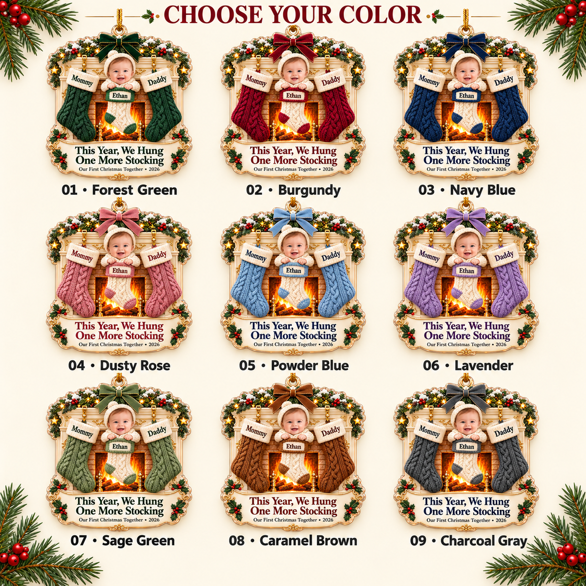 Personalized Baby’s First Christmas Ornament 2026 – Custom Photo & Name, Dear Santa I’m New Here Keepsake, Gift for New Parents 87ddfc20-1cf2-4e4b-bd58-e339a7921101-Christmas-fireplace-stocking-color-options-1.png
