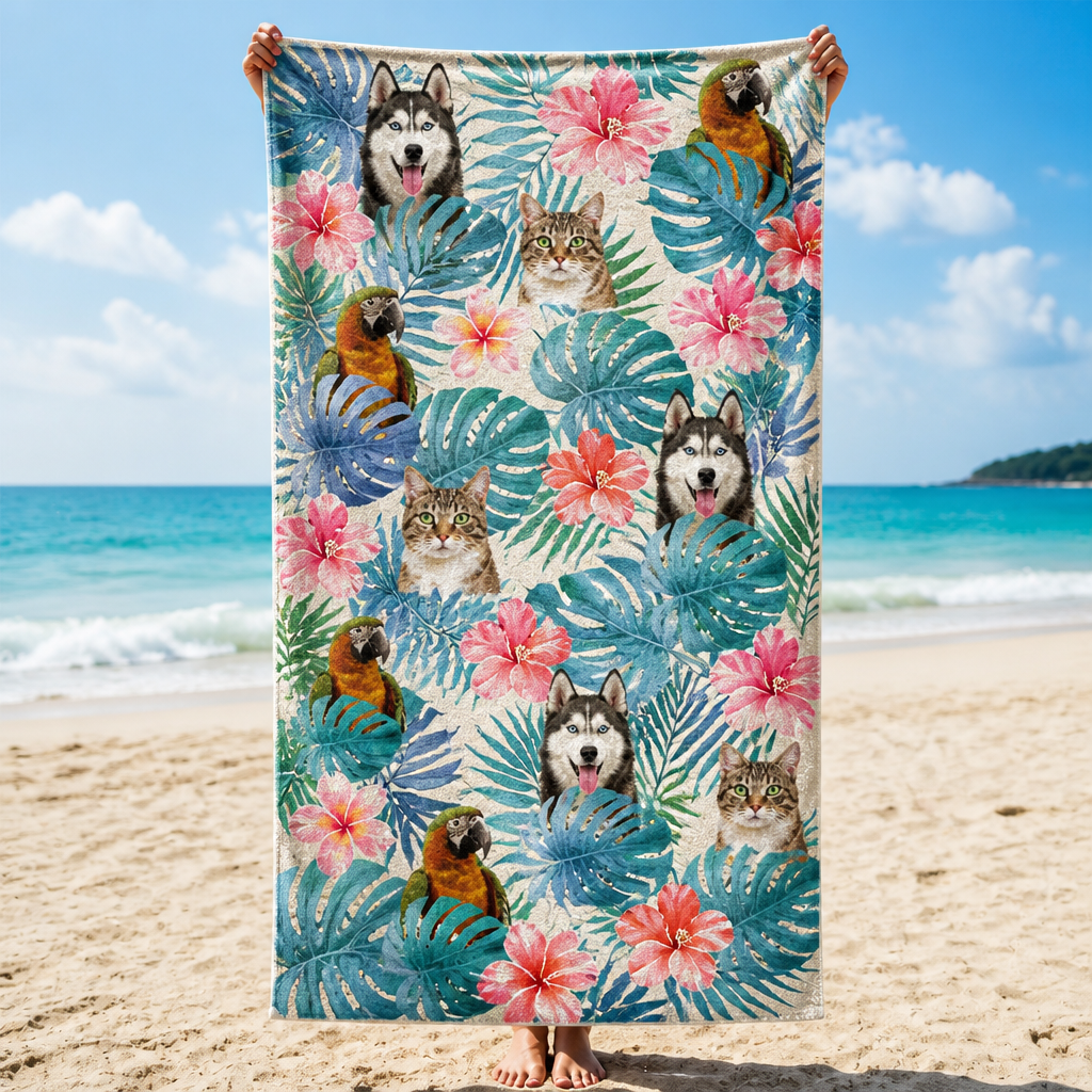 Tropical Pet Face Beach Towel – Photo Upload - Personalized Beach Towel 87f5ee87-35f5-4f00-9ccf-705c642972e7.png