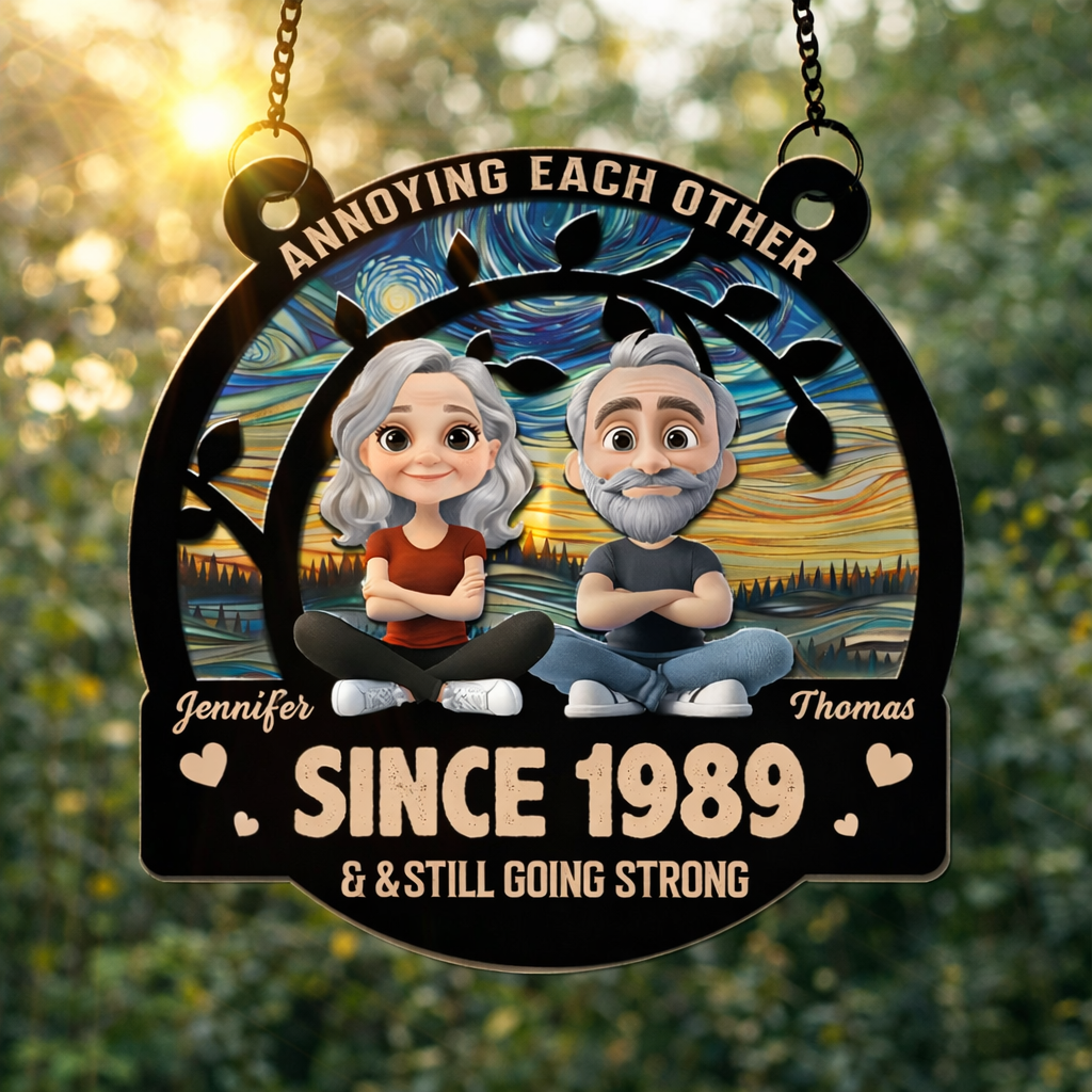 Annoying Each Other And Still Going Strong Doll Couple - Personalized Suncatcher Ornament - Gift For Couple, Anniversary Gift