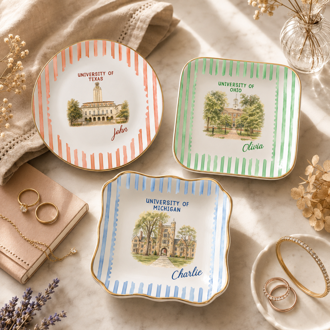 Custom University Ring Dish, Graduation Trinket Tray, Class of 2026 Jewelry Tray, University Spirit Striped Dish, Senior Night Gift 880ed773-798d-4250-9ccb-7e77d27a62ac-1.png
