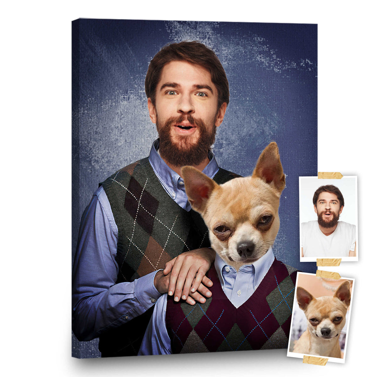 The Step Brothers, Funny Pet And Owner Portraits Canvas, Personalized Gifts For Dog Owners