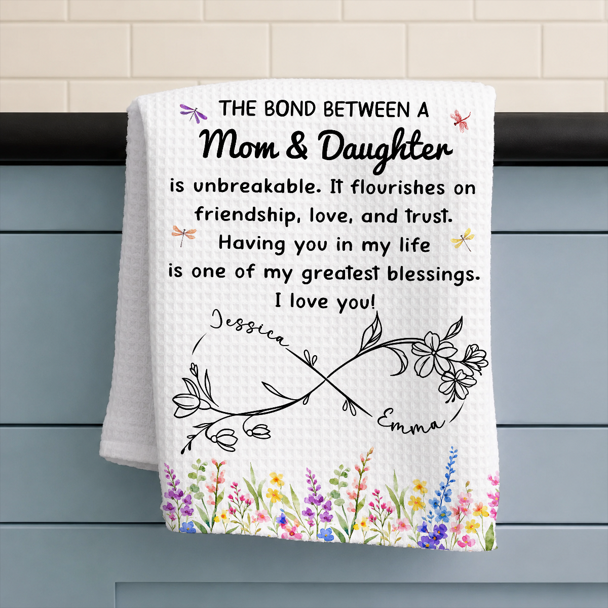 Mom and Daughter Unbreakable Bond - Personalized Name Waffle Weave Kitchen Towel, Housewarming Gift 884c5402-8a6a-476f-ab73-29a22715c897-3-37-.png